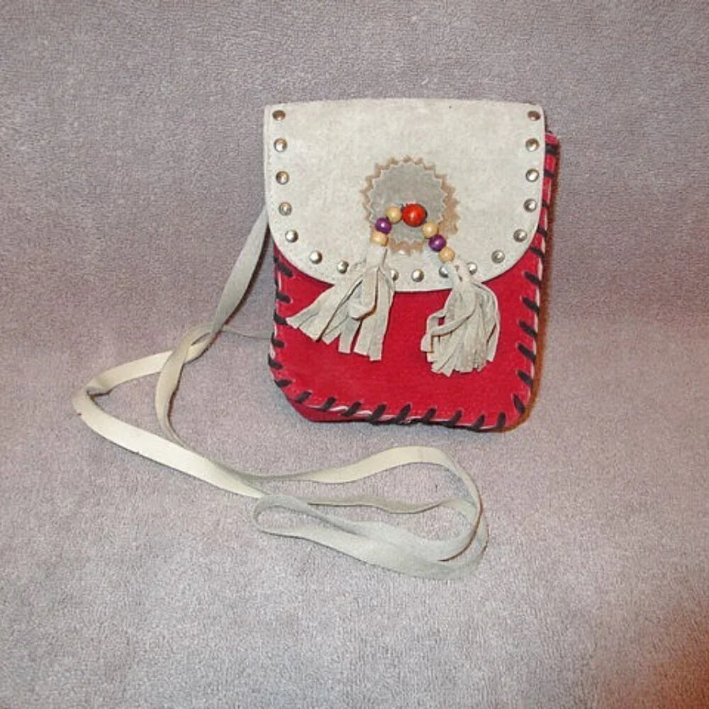 Native American Leather Crossbody Beaded Fringe Tribal Conchos Medicine Bag West